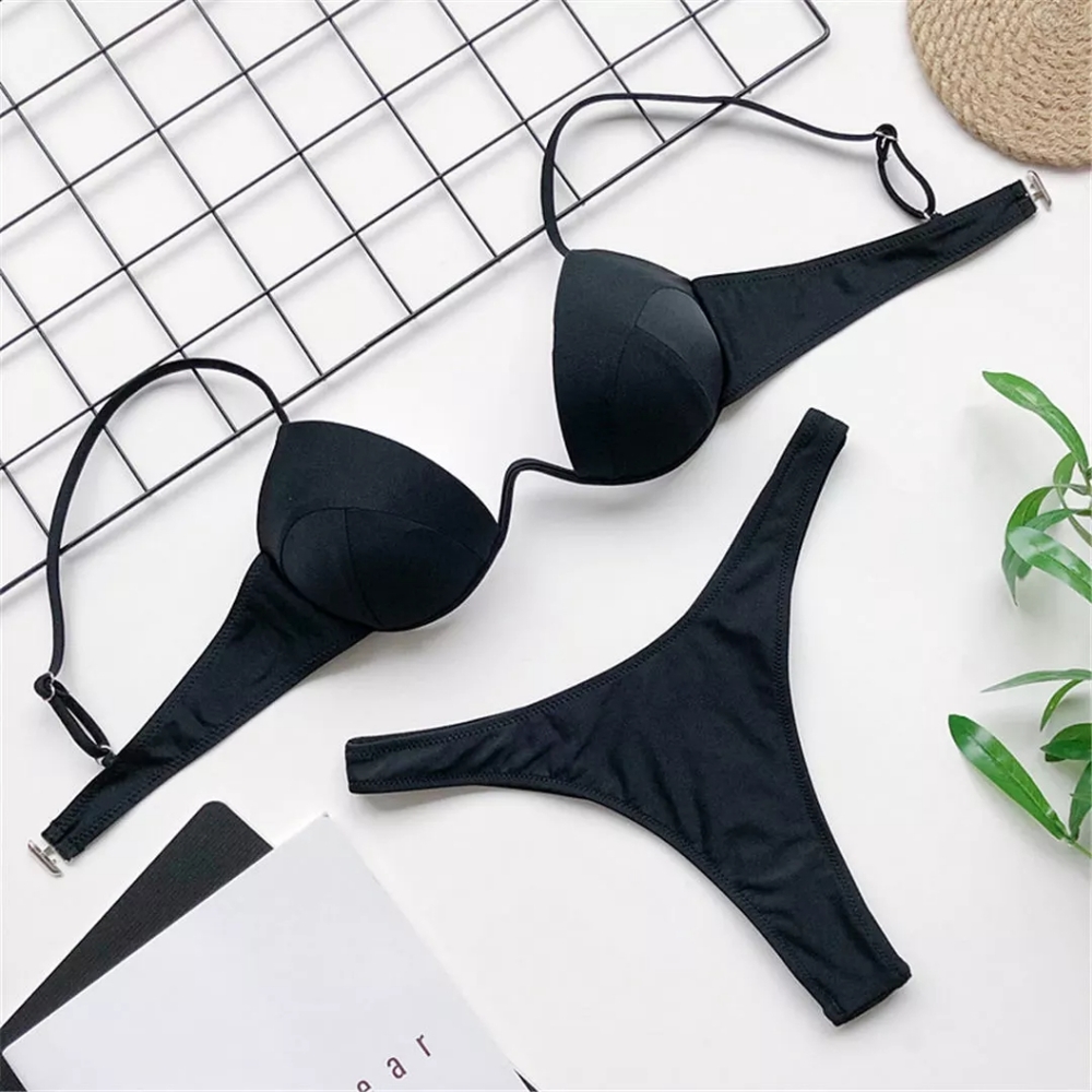 Black Underwire Bikini Set with High Cut Legs - Picture 4 of 5